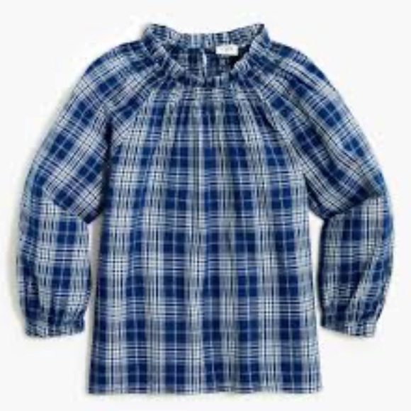 J. Crew NWT Navy Plaid Ruffle Blouse - Picture 3 of 8